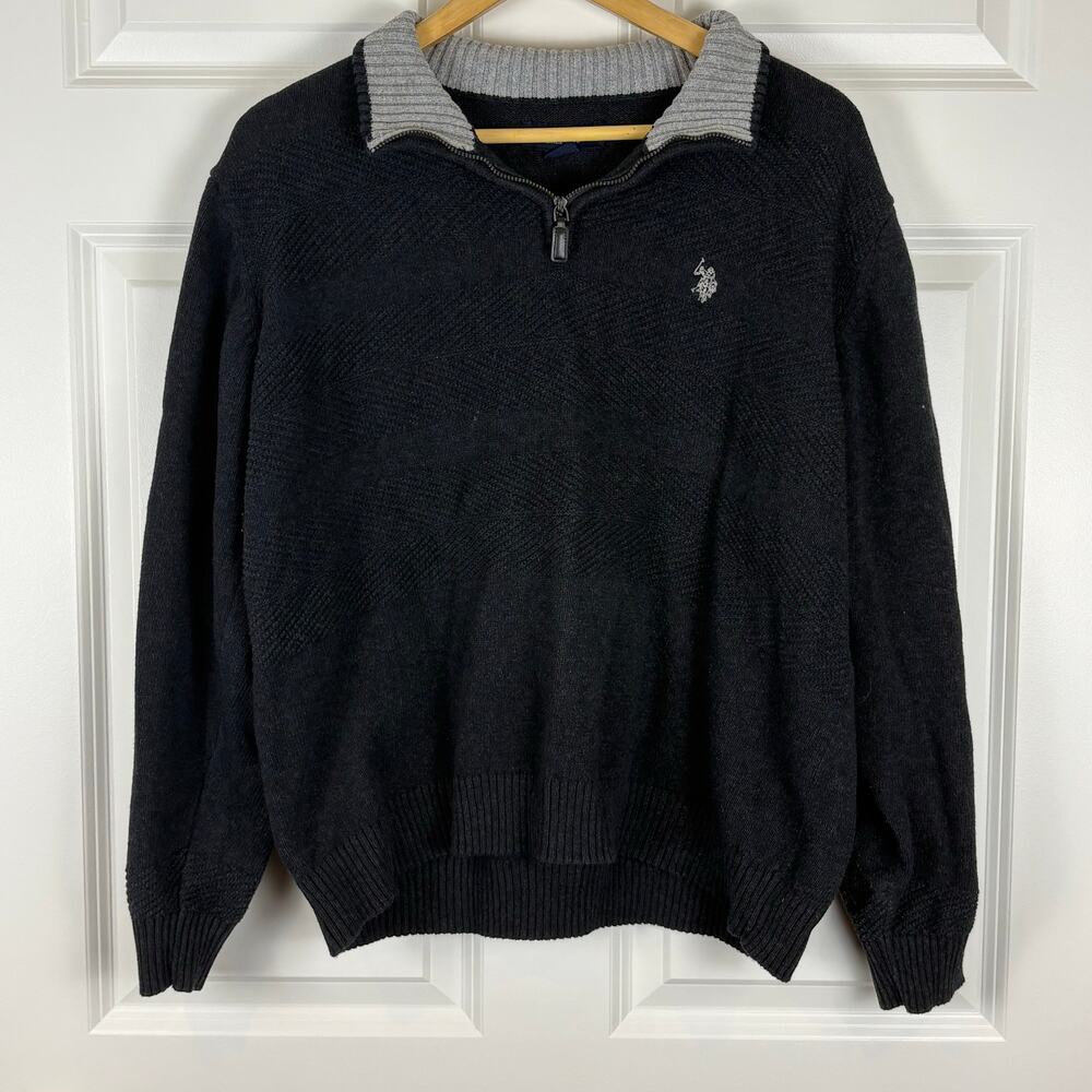 U.S. Polo Assn. Black Quarter Zip Sweater Classic Normcore Preppy Men's Size XXL